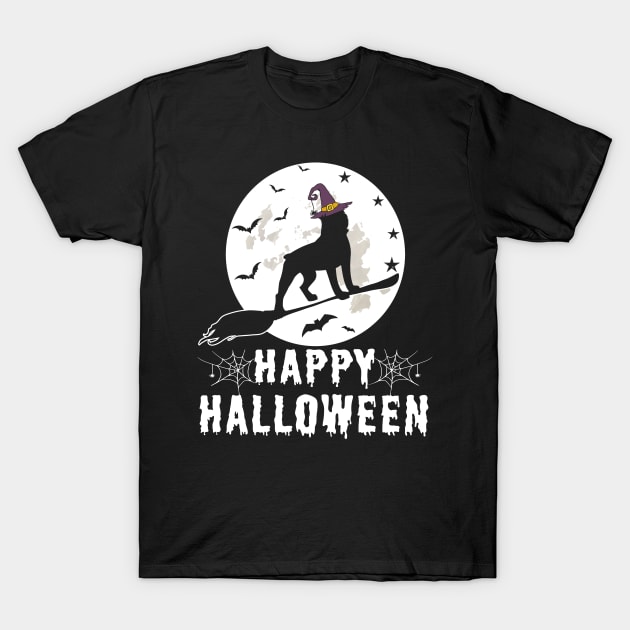 Boston Terrier Dog Witch Happy Halloween Funny T-Shirt by chung bit